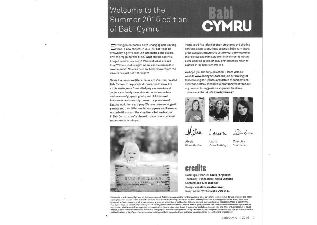 Copywriter/editor of Babi Cymru magazine - Julie O'Donnell